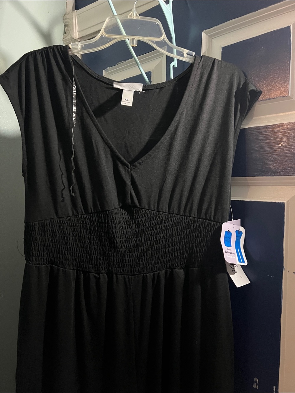 just be Black V-Neck jumpsuit with Smocked Waist